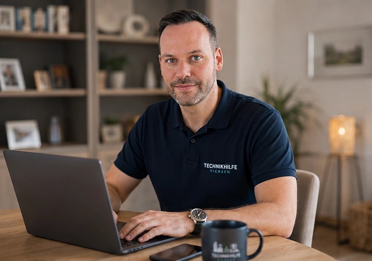 Manuel Forche von Technikhilfe Viersen am Notebook